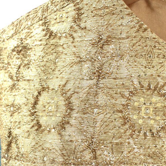 Nicole Miller Silk Embroidered Dress Teal Gold Sleeveless Bateau Neck Size S - Picture 5 of 8